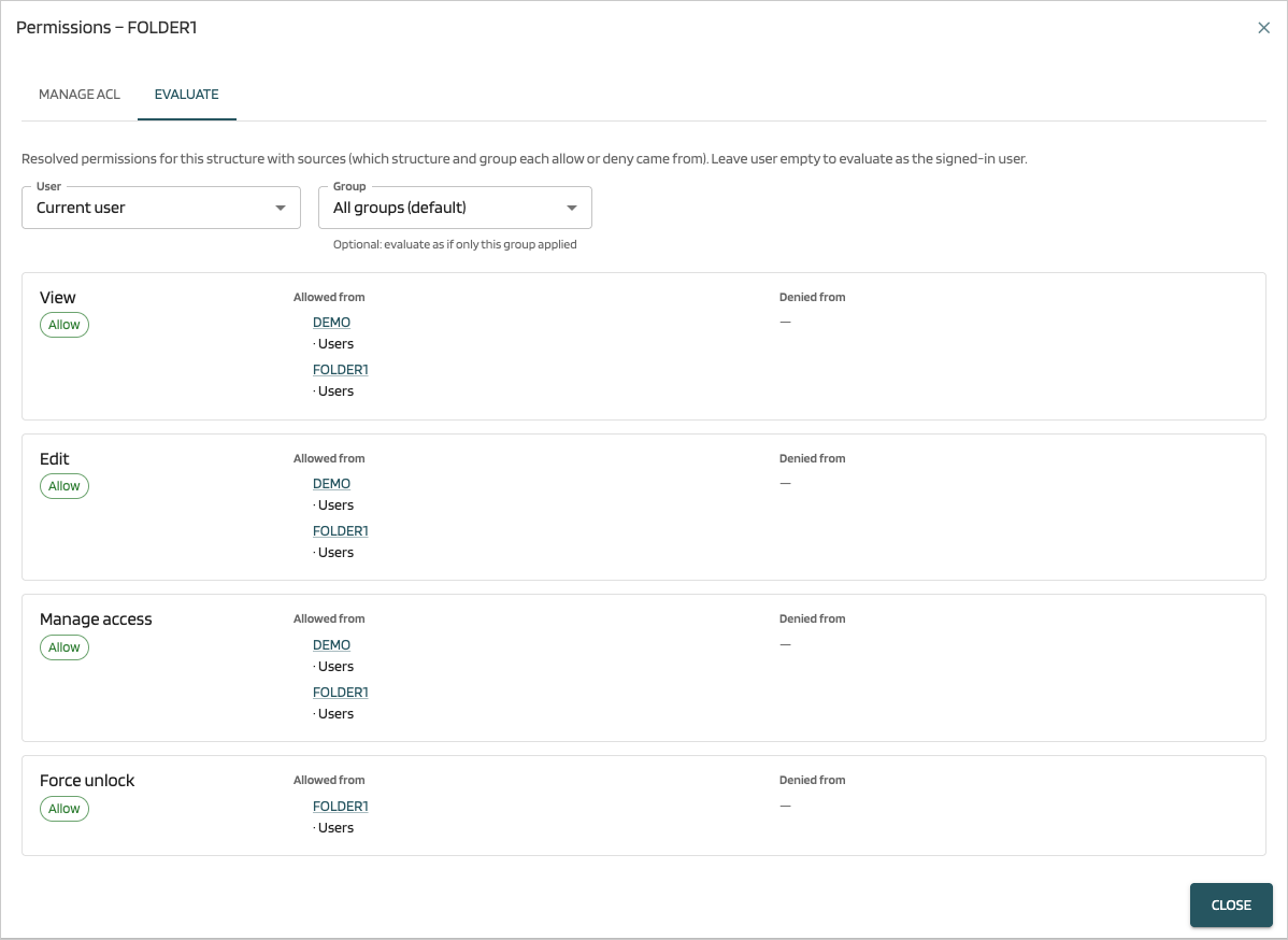 Evaluate tab: sources of each decision