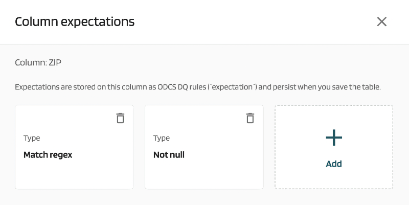 Column expectations dialog